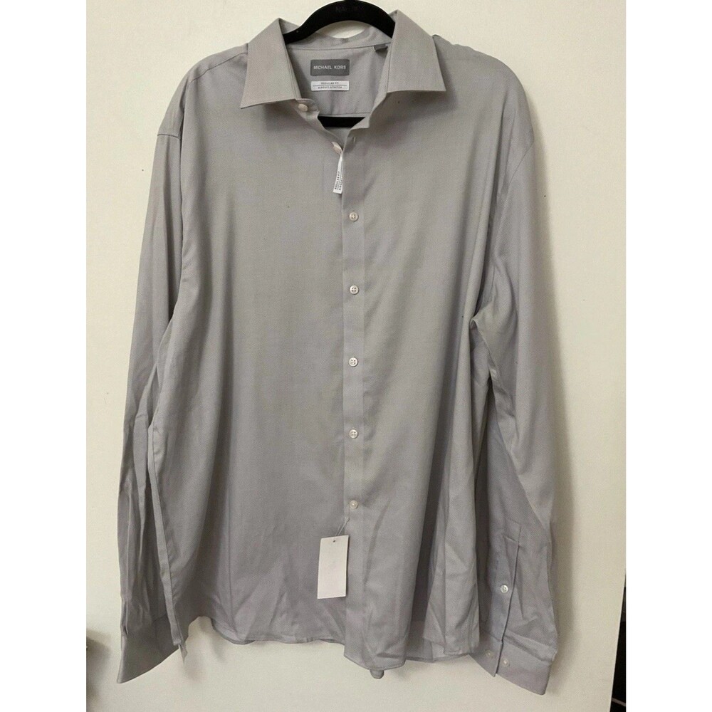 MICHAEL KORS regular fit air soft stretch long sleeve button up shirt gray 2XL